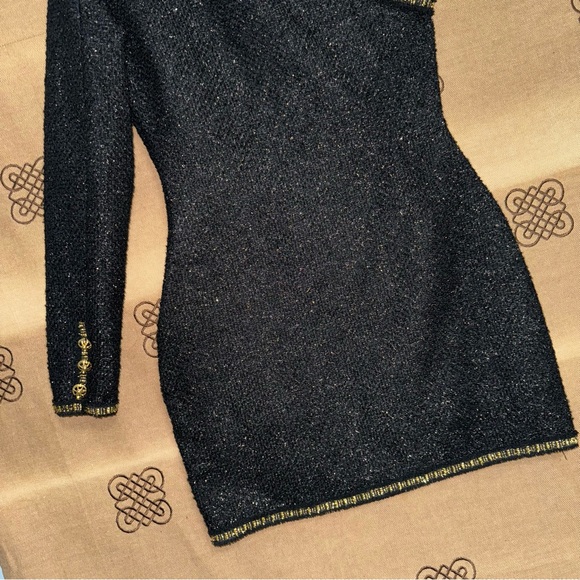 Zara NWT! Black/Gold Asymmetric Textured Shoulder Pad Mini Dress Size S - Picture 12 of 15